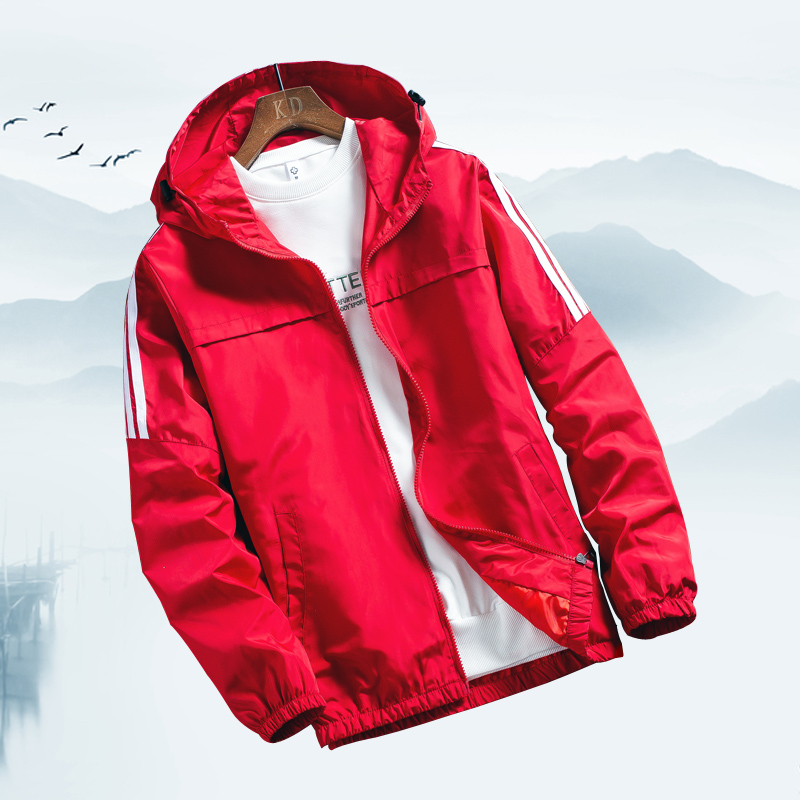 春秋日系休闲潮男运动夹克套头连帽上衣薄款潮牌防风外套冲锋衣男