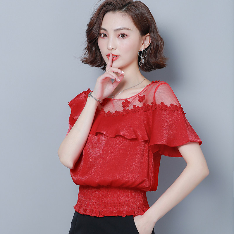 夏装中年女妈妈参加婚礼半袖上衣服装40岁30夏季结婚母亲节雪纺衫在类目 女装/女士精品, 蕾丝衫/雪纺衫中 - 来自Buy2taobao.com提供专业的淘宝代购服务