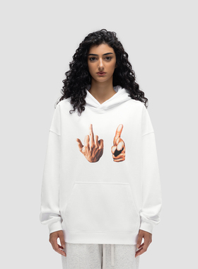 FDR 国潮手势印花重磅连帽卫衣男女春春季潮牌高街情侣装宽松上衣