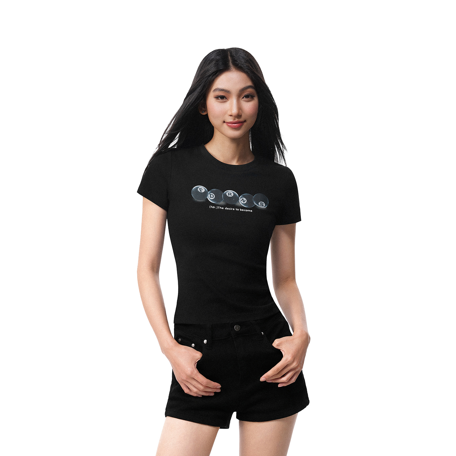 FDR官方店 美式台球印花正肩修身短袖t恤女夏季辣妹显瘦体恤上衣