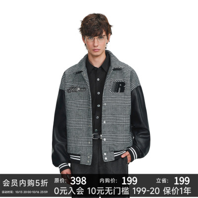 FDR官方店贴布绣千鸟格棒球服