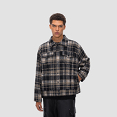 美式 FDR 国潮高街格子毛呢夹克外套男女春春季 情侣宽松上衣棒球服