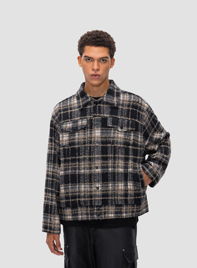 FDR 国潮高街格子毛呢夹克外套男女春春季美式情侣宽松上衣棒球服