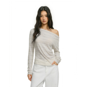 条纹罩衫 巨好看 修身 t恤女2026新款 斜肩上衣高级感 露肩长袖 FDR