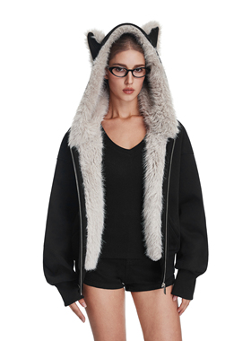 FDR官方店 座山雕毛毛卫衣外套女秋冬加厚保暖连帽拉链上衣