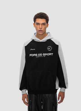 FDR 国潮美式拼色插肩连帽卫衣男女春春季潮牌情侣装宽松上衣帽衫