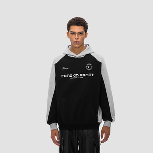 宽松上衣帽衫 FDR 潮牌情侣装 拼色插肩连帽卫衣男女春春季 国潮美式