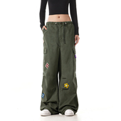 抽绳直筒长裤 FDR官方店 子 裤 男女情侣宽松休闲裤 美式 菱形兰花工装