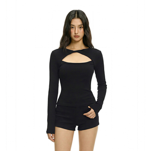 纽结镂空修身 打底衫 显瘦长袖 2026年新款 上衣 T恤女春季 FDR官方店