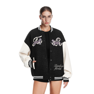 FDR官方店 闪粉小香风小狗珠绣棒球服女秋冬宽松情侣夹克上衣男