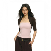 t恤女2026新款 短袖 假两件撞色坎肩抹胸粉色上衣夏修身 FDR官方店