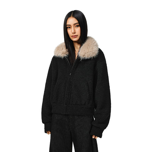 FDR官方店 长尖毛领皮毛一体夹克男加厚秋冬2025超火羊羔绒外套女