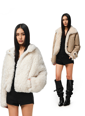 FDR 双面穿超火座山雕夹克软糯保暖短款羊羔绒毛毛外套女2025新款