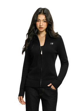 FDR官方店 基础立领长袖针织衫女春季修身显瘦毛衣拉链开衫上衣