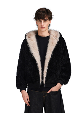 FDR官方店 羊羔绒加厚情侣连帽上衣男款毛领夹棉座山雕外套女冬季