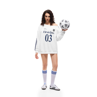 FDR官方店 辣妹运动套头上衣露肩球衣 03印花织带斜肩卫衣女春季