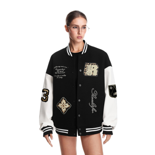 拼接撞色棒球服外套女 2025秋季 FDR官方店 情侣豹纹贴布夹克男款