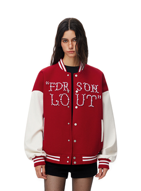FDR官方店 美式珍珠运动棒球服外套男女秋季重磅情侣宽松上衣夹克