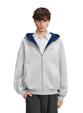 FDR官方店 情侣重磅拉链外套男秋拼色空气层连帽卫衣女款2025新款