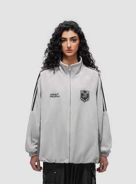 FDR 国潮美式徽章条纹摇粒绒外套男女秋冬季加厚情侣上衣立领夹克