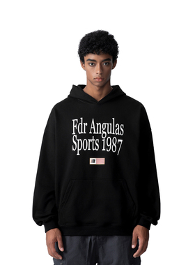 FDR 国潮美式复古字母图案印花连帽卫衣男女秋季潮牌情侣运动上衣