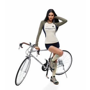 复古户外运动速干骑行上衣 T恤女秋季 FDR官方店 拼接徽章织带长袖