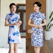 年轻款 连衣裙 秋中国风国潮旗袍改良版 青花瓷旗袍2020年新款 女装