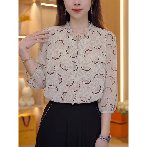 木耳边碎花雪纺洋气上衣