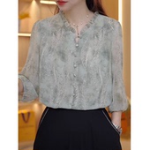 洋气质百搭显瘦小衫 碎花雪纺衬衫 2026夏季 减龄遮肉七分袖 新款 时尚