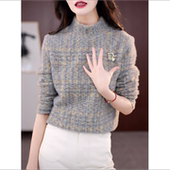 时髦半高领德绒印花长袖 T恤女秋冬新款 L洋气保暖内搭气质减龄上衣