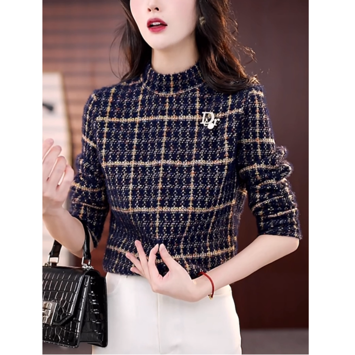 高级感德绒印花长袖T恤女秋冬新款洋气妈妈保暖内搭气质减龄上衣