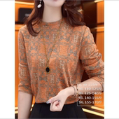 女装 长袖 t恤H春秋冬新款 双面德绒打底衫 妈妈洋气印花小衫 保暖上衣