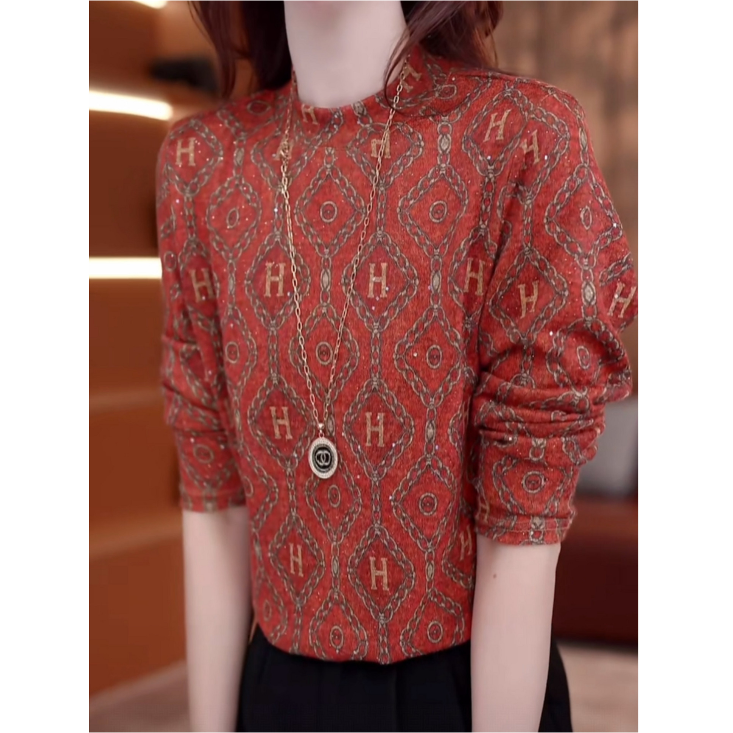 欧货德绒复古印花长袖T恤女U秋冬新款时尚圆领气质内搭打底衫上衣,女装/女士精品,T恤,淘宝优惠券,粉丝福利购,淘宝优惠卷