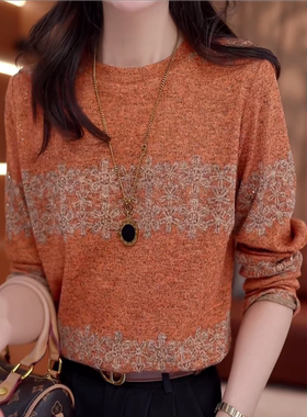 洋气磨毛打底衫女长袖t恤春秋冬季新款N印花保暖内搭上衣妈妈小衫