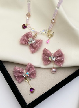 新款多巴胺粉色编织蝴蝶彩色米珠夏日锁骨链项链百搭个性项链女时