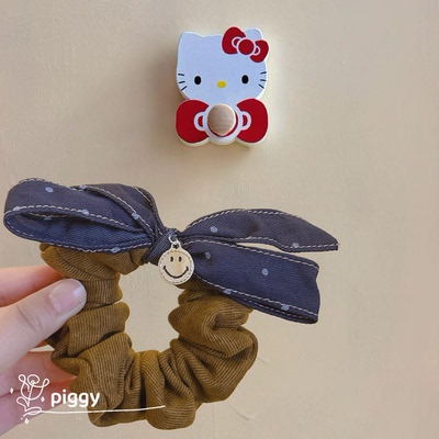 韩系波点蝴蝶结大肠发圈女慵懒风复古感超大号丸子头扎马尾发圈女