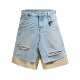 男夏季 欧美潮牌嘻哈vibe迷彩假两件拼接工装 破洞水洗牛仔七分短裤