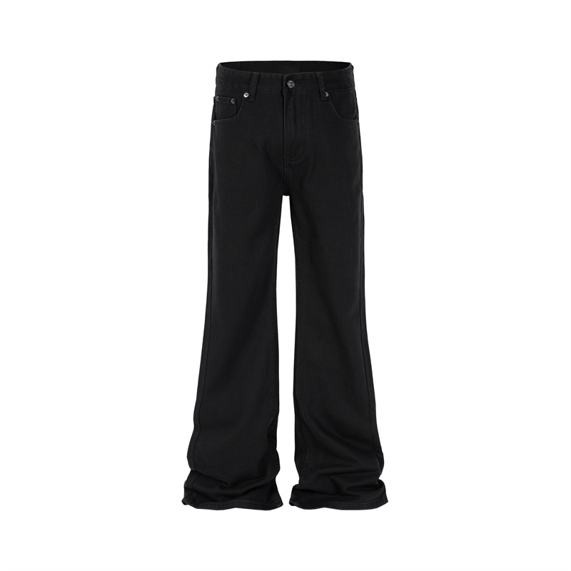 巴黎风格纯黑潮牌高街暗黑战损水洗微喇牛仔裤男女同款拖地潮裤子