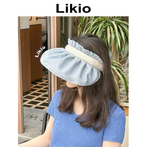 Likio 原创设计 虚线涂鸦遮阳帽 防晒海边度假空顶帽子UPF50+