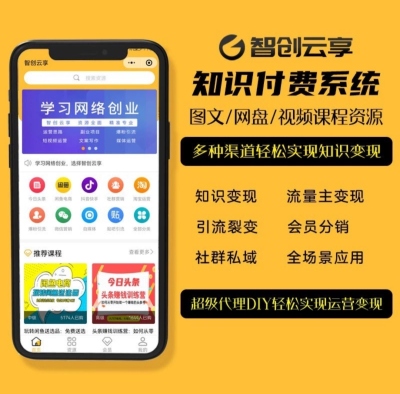 智创云享知识付费系统源码流量主资源变现小程序支持在线播放分站