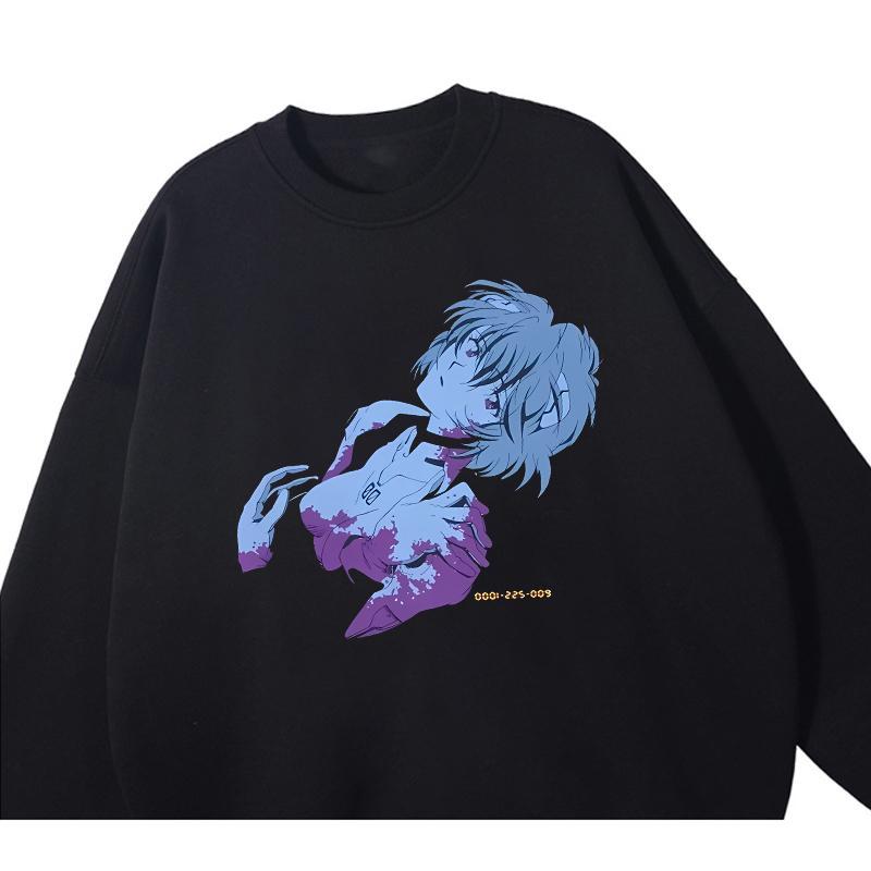 柒街巷 日系EVA绫波丽动漫高街落肩宽松圆领秋季连帽卫衣大码男女