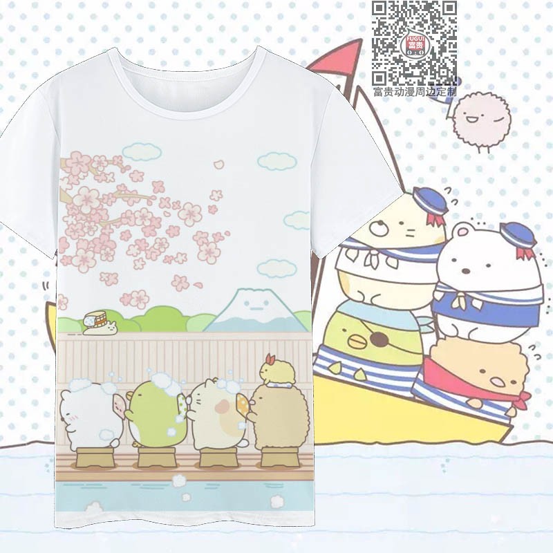 角落生物游戏周边短袖衣服夏 炸虾日本卡通二次元亲子儿童休闲T恤