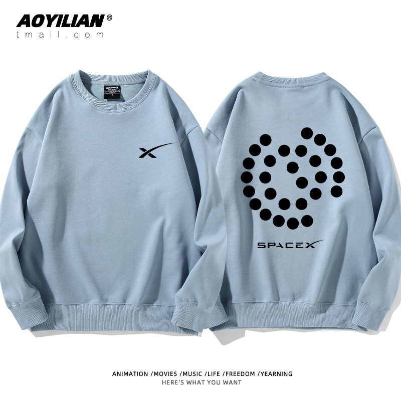 spacex圆领卫衣太空探索技术星舰发射猎鹰九号男装长袖百搭上衣服