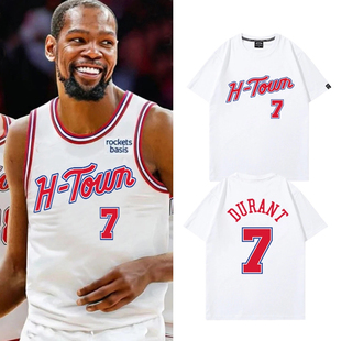 火箭队KD杜兰特7号篮球衣男美式休闲投篮训练短袖T恤纯棉夏季潮流