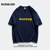 100%重磅纯棉欧美潮牌复古印花短袖 t恤男潮流宽松情侣百搭体恤tee