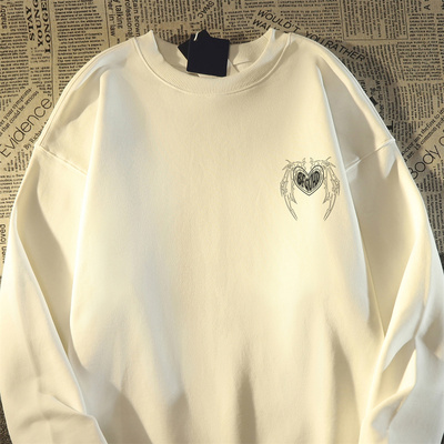 美式高街爱心骨架加绒卫衣女男秋冬复古oversize潮牌宽松加厚外套