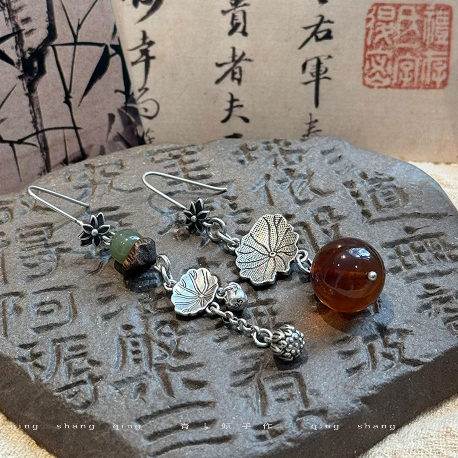 925银新中式国风荷叶莲蓬耳环女