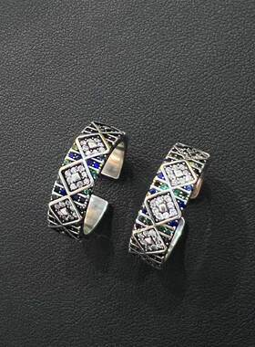 925银复古菱形锆石轻奢时尚戒指