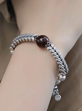 925银中国风麦穗红玛瑙精致手链