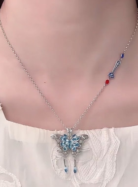 925银新中式珐琅蓝蝶轻奢感吊坠